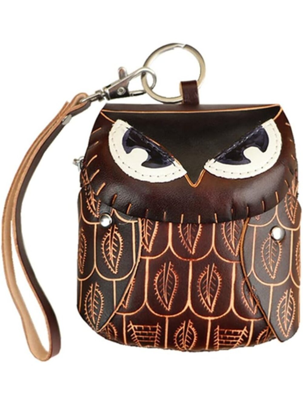 Handmade Cowhide Owl Coin Purse with Wrist Strap - Zipper Bag for Keys & Cards